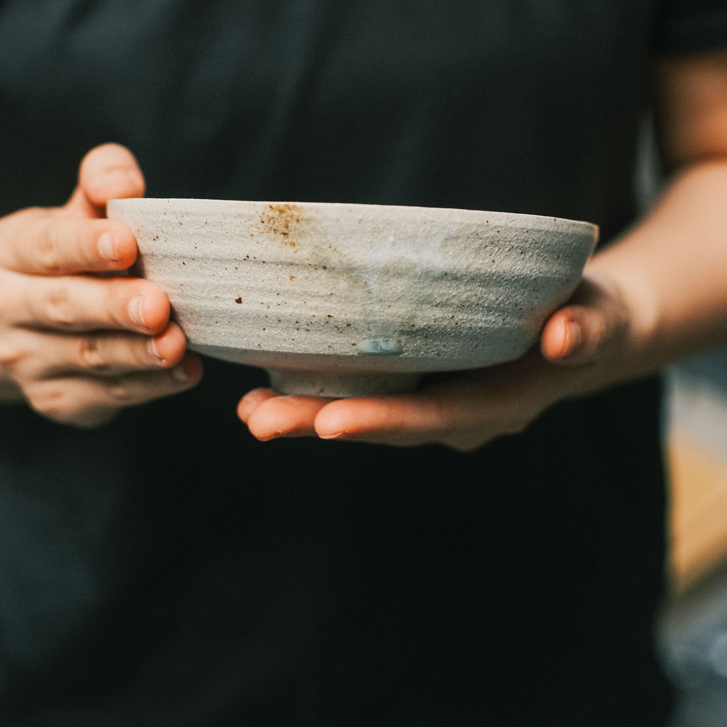 Wide Bowl Footed, 5.8in Ash Glaze