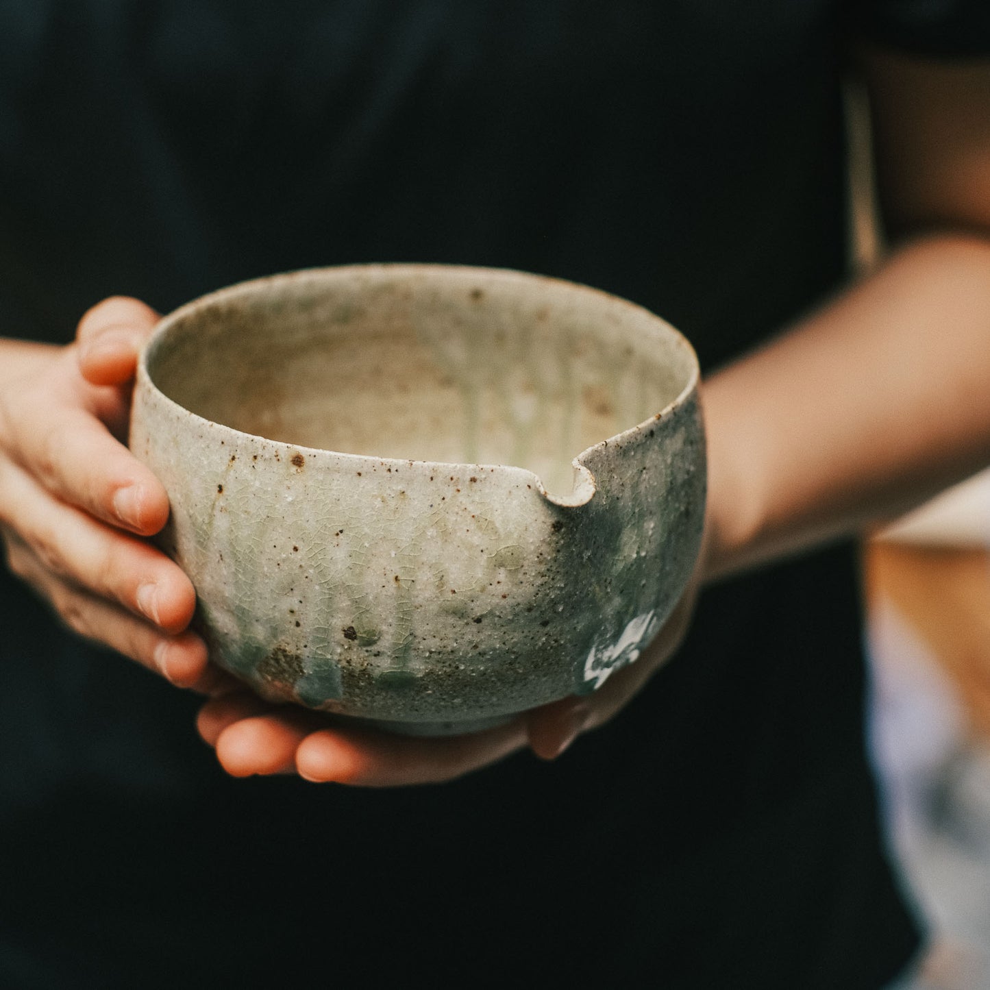 Katakuchi Tea Bowl, Ash Glaze