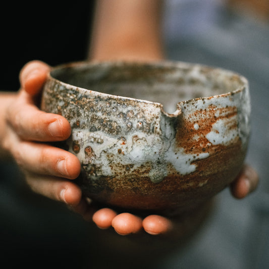 Katakuchi Tea Bowl, Ash Glaze